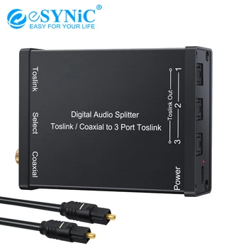

eSYNiC 2 x 3 Toslink Coaxial Switcher 3 way Spdif Toslink Optical Coaxial to Toslink Converter 2 in 3 Out Digital Audio Splitter