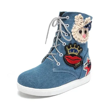 

Women Ankle Boots Nice Spring Autumn Charming Flats Shoes Lace-Up Design Cute Cartoon Rabbit Solid Fashion Canvas Martin Boots