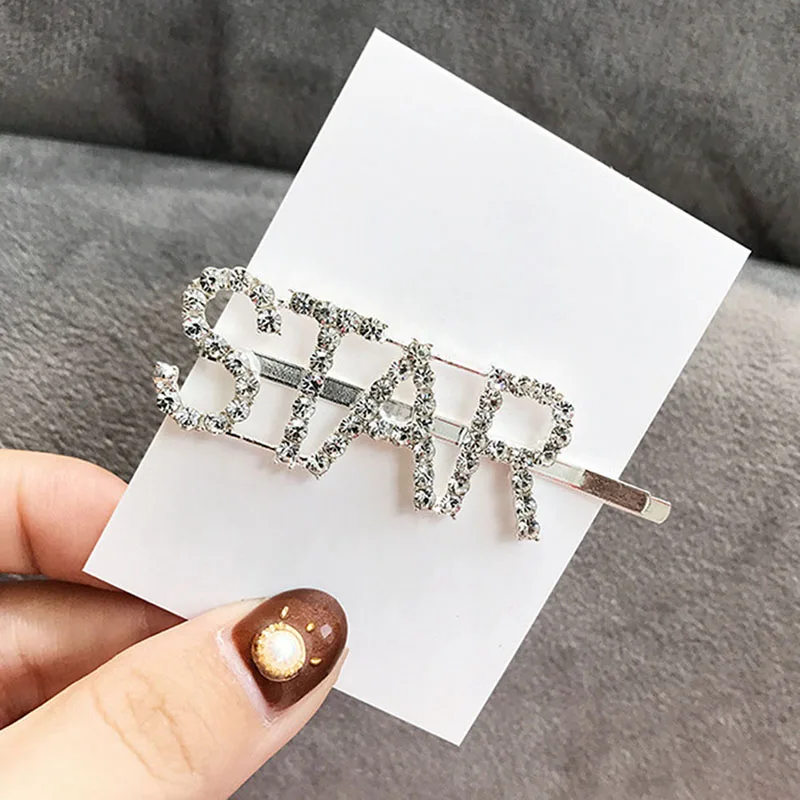 Rhinestone Letter Hairclip for Women Hairpin Golden Sliver Smile Girls Hair Clip Ladies Barettes Hair Accessories STAR HAPPY Rhinestone Letter Hairclip for Women Hairpin Golden Sliver Smile Girls Hair Clip Ladies Barettes Hair Accessories STAR HAPPY