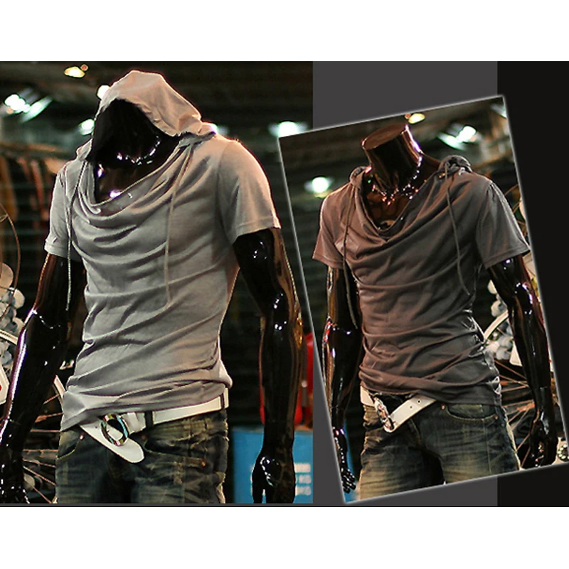 IceLion Летняя мужская футболка с воротником, модная футболка с капюшоном в стиле хип-хоп, уличная Мужская футболка с коротким рукавом, Однотонная футболка для фитнеса