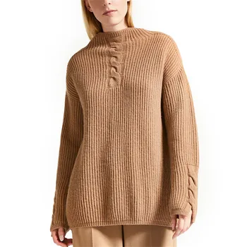 

cashmere wool blend twisted knit women fashion half high collar pullover sweater wide loose solid color M/L