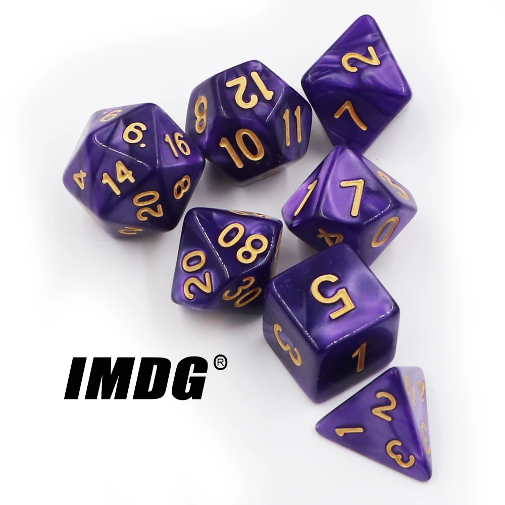 7pcs/set Creative RPG Game Dice Polyhedron Acrylic DND Pearl Pattern Digital Game with Bag