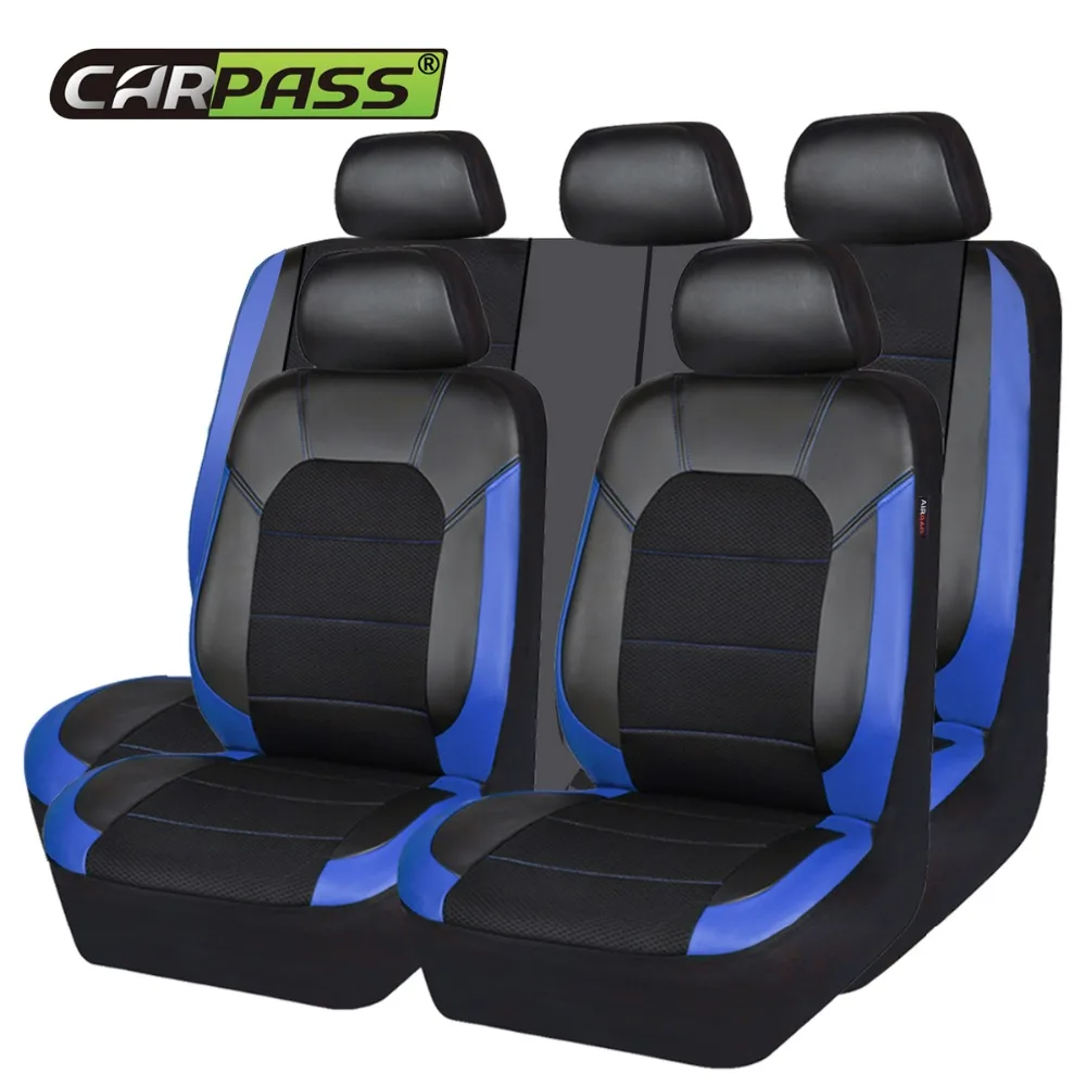 Goedkoop Auto pass Airbag Luxe PU Lederen Universele Auto Stoelhoezen Automotive Covers voor toyota lada kalina granta priora renault ford