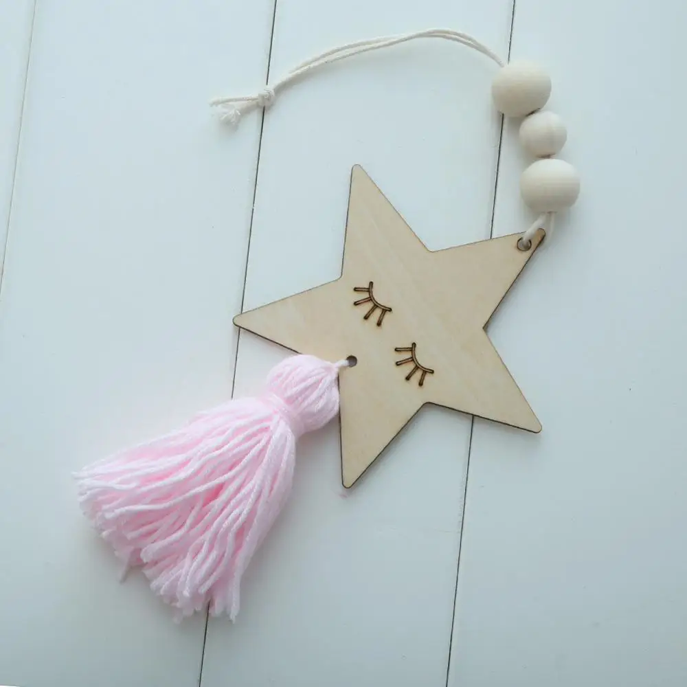 DIY бусины игрушки звезда Кролик кошка форма деревянные бусины кисточкой кулон Искусство и ремесла для детей фотографии реквизит аксессуары - Цвет: pink star