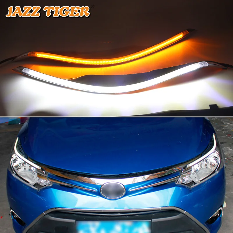 

JAZZ TIGER 2PCS Car Headlight Decoration Yellow Turn Signal 12V DRL LED Daytime Running Light For Toyota Vios 2014 2015 2016