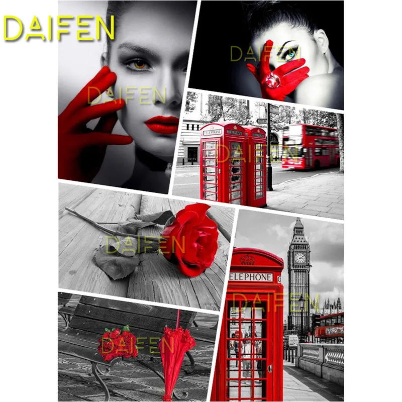 

Full Square Diamond embroidery Cross stitch red and black and gray and white 5D DIY Diamond painting Full Round Diamond mosaic
