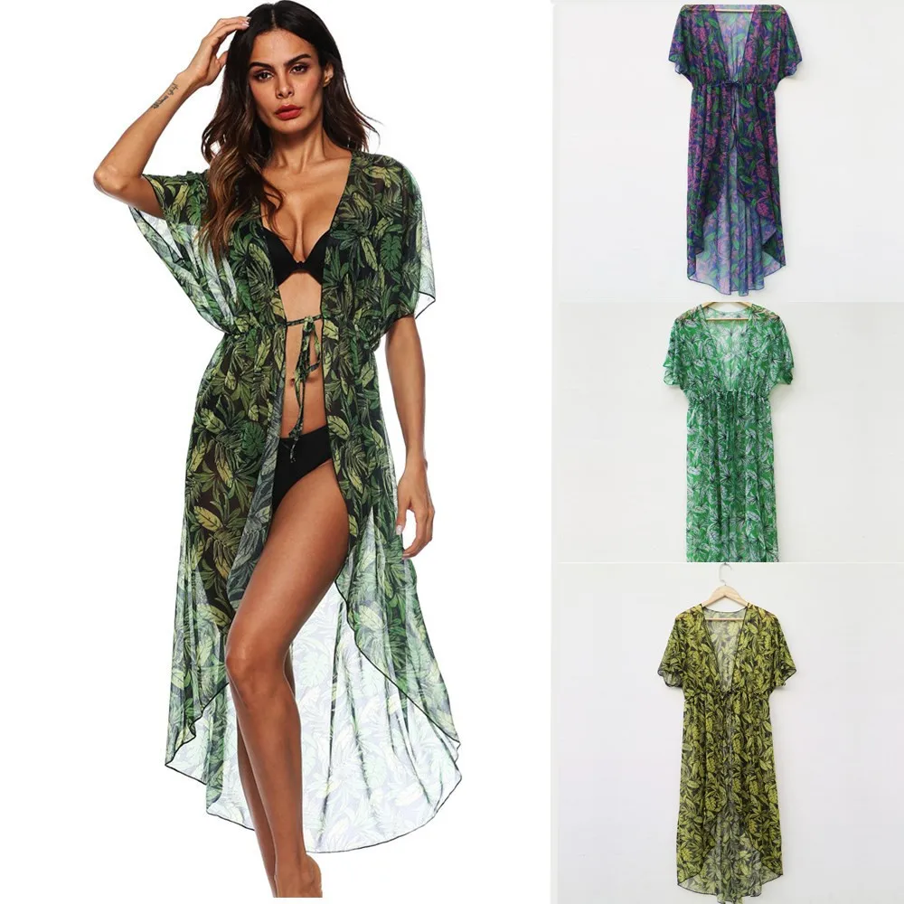 

New European and American fashion printed sexy cardigan tied with short-sleeved beach sunscreen swimsuit beach towel