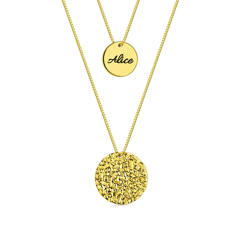 

Custom 2 Layered Name Disc Necklaces In Gold Color For Lady Initial&Name Engraved Pendant For Women Chirstmas Gift
