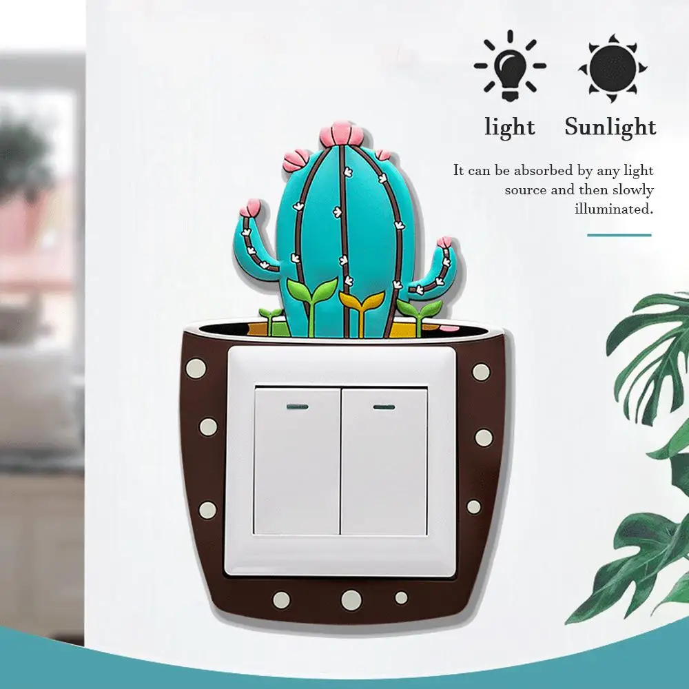

3D Cartoon Cute Cactus Fluorescent Wall Silicone On-off Switch Stickers Kids Luminous Light Switch Outlet Home Decorations