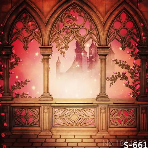 3x5FT Vintage Arch Door Balcony View Light Red Caslte