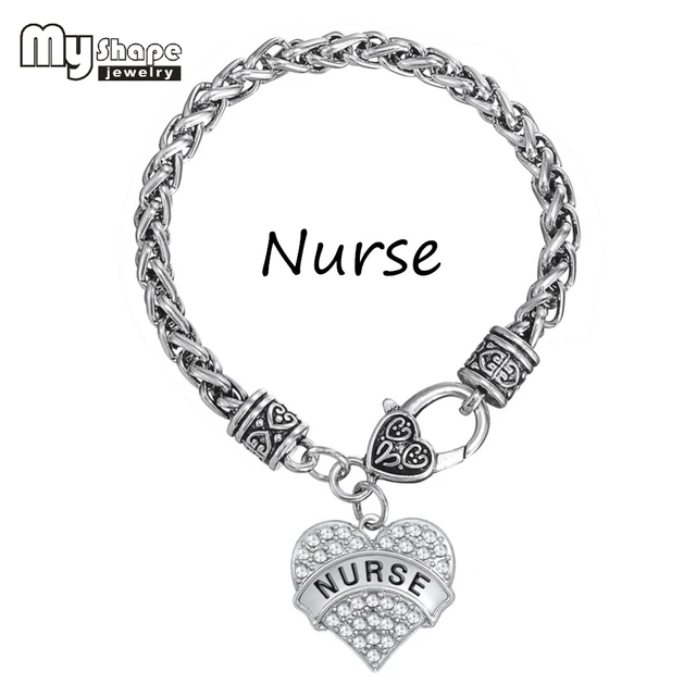 My Shape Nurse Reciation Funky Bracelets Engraved Jewelry Crystal My Shape Nurse Reciation Funky Bracelets Engraved Jewelry Crystal Paved Heart Charm Medical Gift Thick