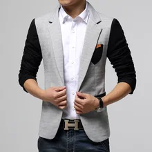 Slim Fit Blazer Мужской Моды Костюм Мужчины Повседневная Куртка Уникальный мужские Блейзеры Синий Светло-Серый Пиджак Мужчины 2016 Весна Осень Q6