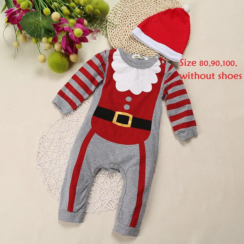 Рождественская зимняя одежда для новорожденных девочек и мальчиков, боди для новорожденных, Ropa, детский комбинезон, шапка, комплект dr0028