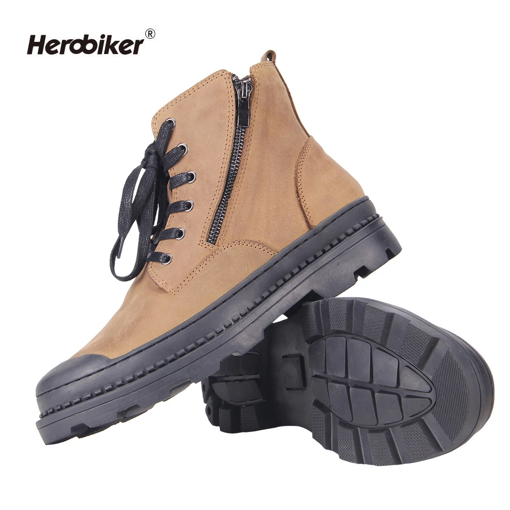 

HEROBIKER Motorcycle Boots Retro Leather Moto Boots Men Motocross Riding Boots Shoes Motorcycle Protection Botas Brown