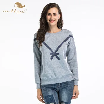 

SISHION Autumn Winter Loose Pullover Hoodie Women QY0196 Bow Thick Plus Size White Gray Pink Sweatshirts Femme