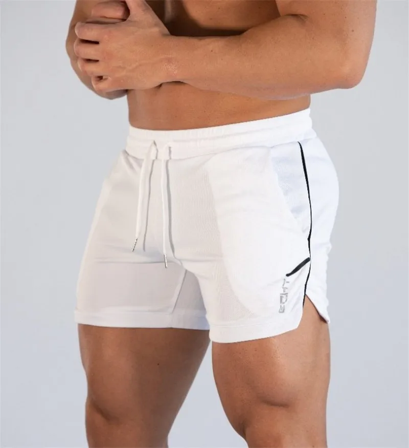Мужские спортивные шорты для тренировок, Мужская Спортивная повседневная одежда, быстросохнущие Компрессионные шорты для фитнеса и тренировок - Цвет: white