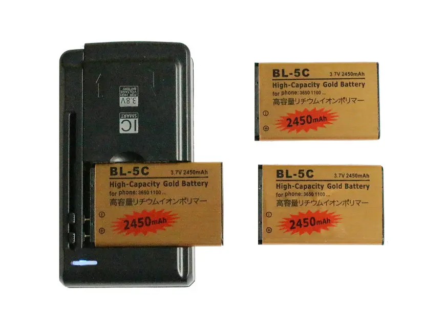 

3x 2450mAh BL-5C BL5C BL 5C Gold Replacement Battery + Universal Charger For Nokia 2300 2310 2355 2600 2610 2626 2700C 2710c ect