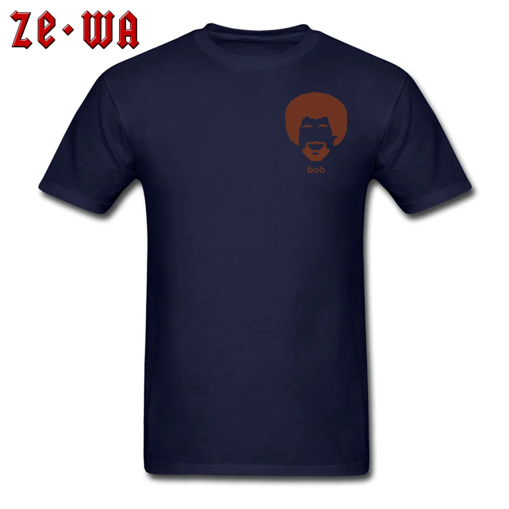 Artist Bob Ross Футболка мужская забавная аутентичная афро футболка Летняя с принтом уличная футболка с буквенным принтом Повседневная серая футболка оверсайз - Цвет: Chest Print Navy