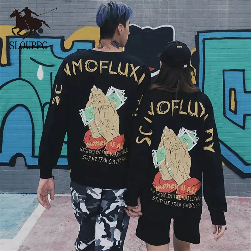 

SLOUPPG trend plus velvet thick sweatshirts long-sleeved autumn men and women coat loose printed text sweatshirt