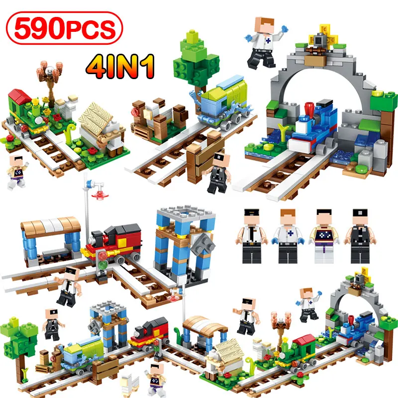 

590pcs/4IN1 My World Figures Building Blocks Children's Toy Compatible Legoinglys City Train Model Educational Bricks Set Gift