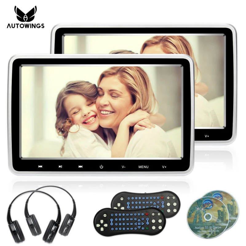 Monitor cabezal para auto reproductor de DVD 2x pantalla TFT LCD de 10.1 con botones táctiles 1024*600, con soporte para DMI/FM/Juegos/auricular manos libres|monitor dvd player|headrest monitorcar headrest monitor -