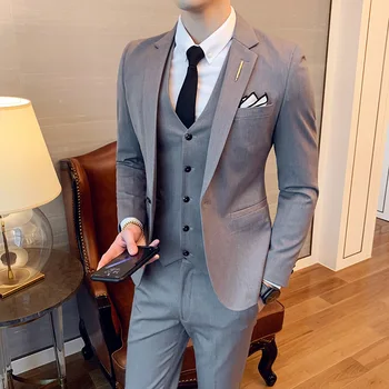 

Costumes Homme Solid Color Slim Fit One Button 3-Piece Suit Blazer Dress British Business Casual Dress Jacket Vest & Pants