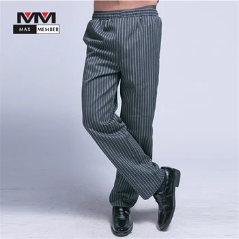 

Men Striped Elastic Waist Cozinha Hotel Work Pants Long Trousers Casual Comfy Chef Kitchen Wear Clothes M-3XL