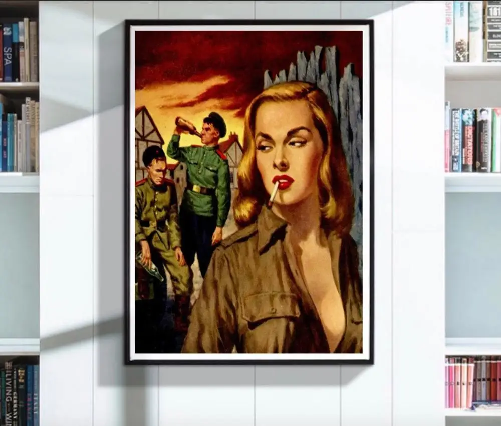 

Smoking Pin-up Girl Wine Soldier US Propaganda CCCP Soviet USSR Canvas Paintings Vintage Wall Poster Sticker Home Decor Gift
