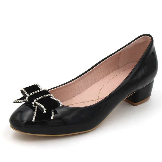 100 Genuine Leather Shoes Women Black Round Toe Natural Leather Ladies Shoes Low Heels Wedding