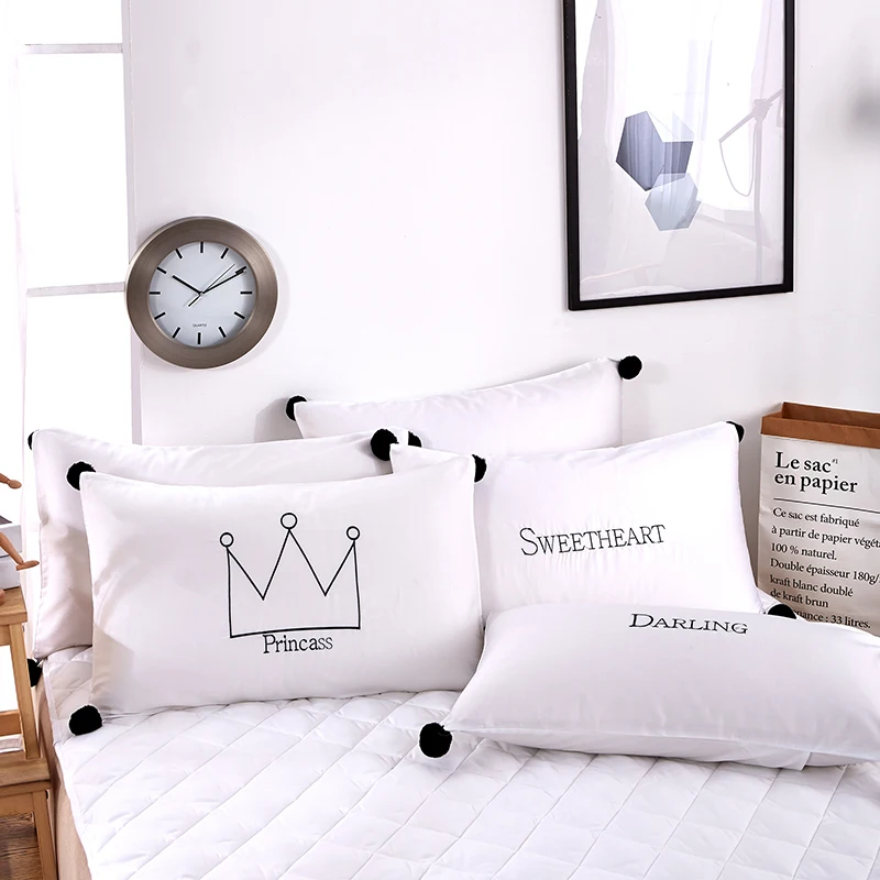 New Washing Cotton Pillowcases White Cotton Embroidery Color Pillow