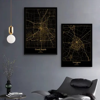 

USA city map Las Vegas city map Black and Gold City Map Modern City Canvas Art Print Wall Pictures for Living Room No Frame