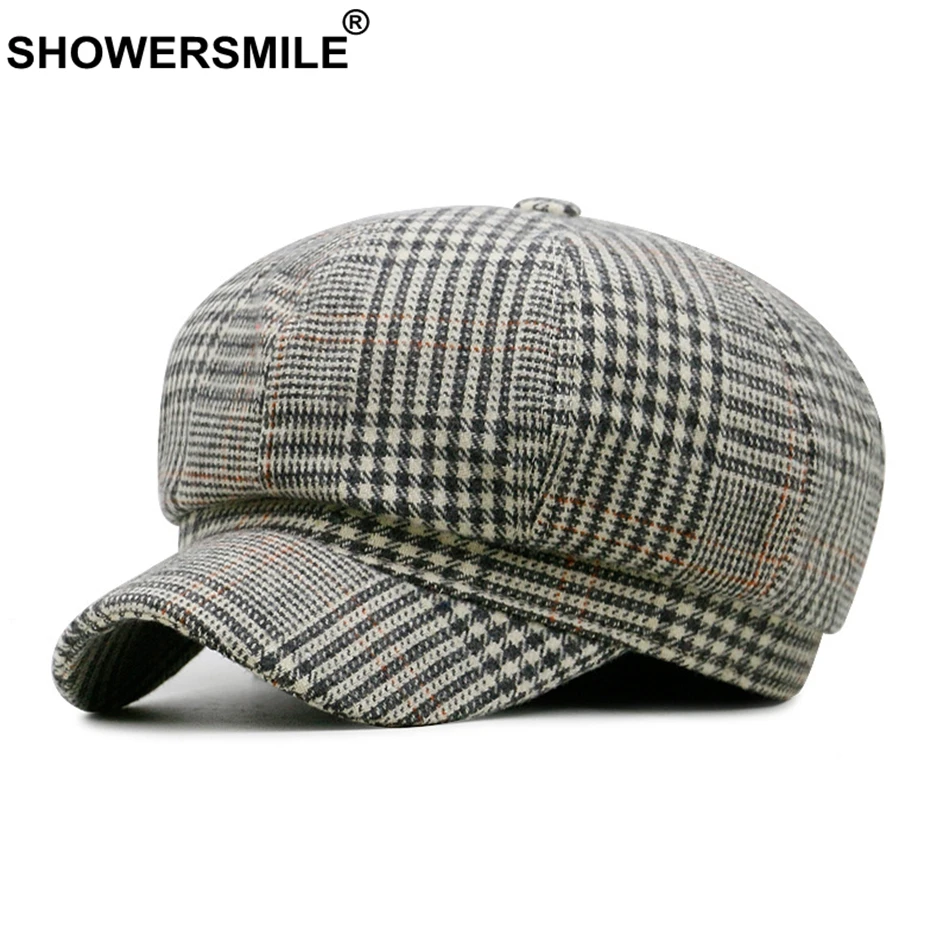 SHOWERSMILE Newsboy, женская кепка с узором «гусиная лапка», британская Кепка, плоская клетчатая Хлопковая женская восьмиугольная кепка, Весенняя винтажная Женская кепка цвета плюща