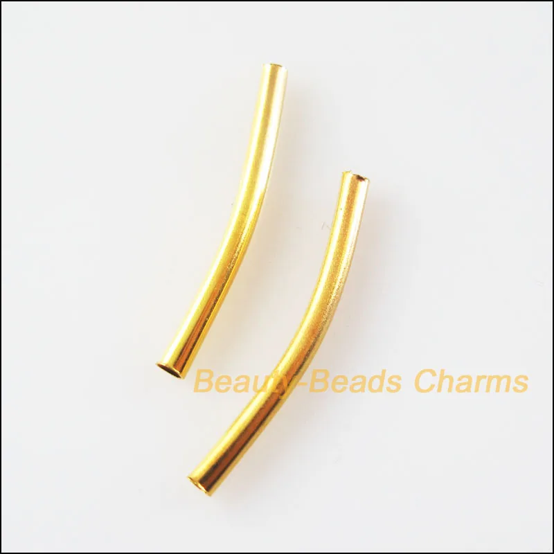 

50Pcs Gold Plated Smooth Curved Spacer Tube Beads Charms 25x2.0mm
