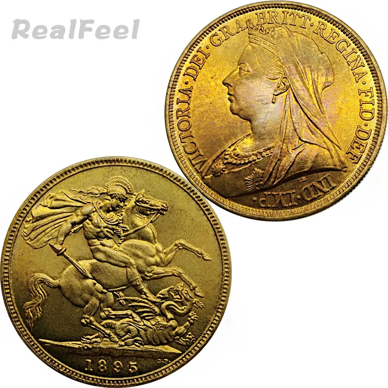 Buy 1895 UK replica coin One Crown Queen Victoria Copy Coins Gold plated brass