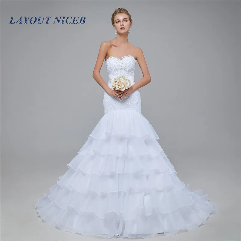 

Organza Tiered Ruffles Mermaid Wedding Dress Vestido de Noiva 2019 Appliques Formal Bridal Wedding Gown vestido de festa longo