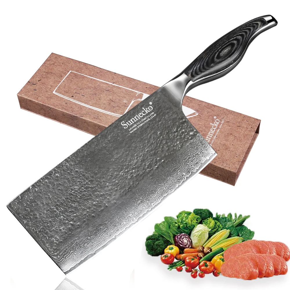 Sunnecko 7" inch Cleaver Kitchen Chef Knife Damascus Steel 60HRC Strong