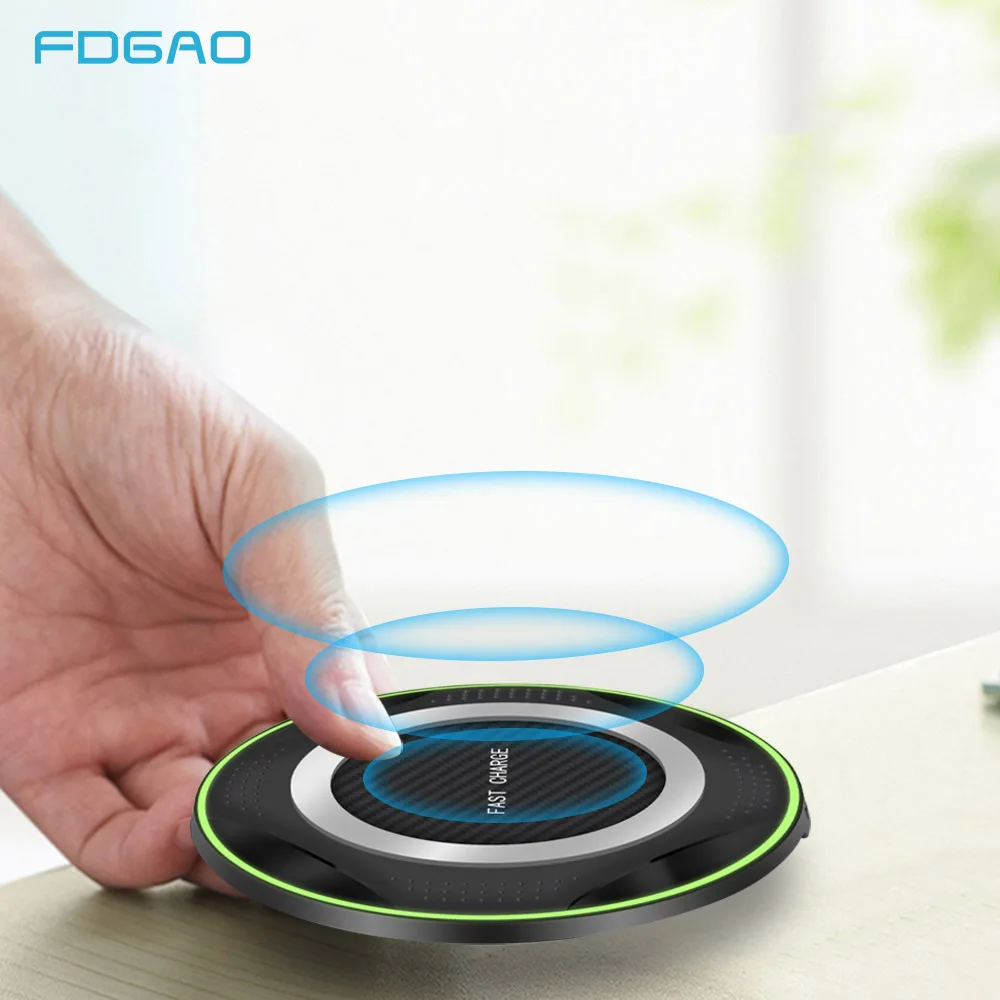 

FDGAO 10W QI Wireless Charger For iPhone X XS Max XR 8 For Samsung S9 S8 Note 9 8 Xiaomi USB QC Quick Fast Wireless Charging Pad