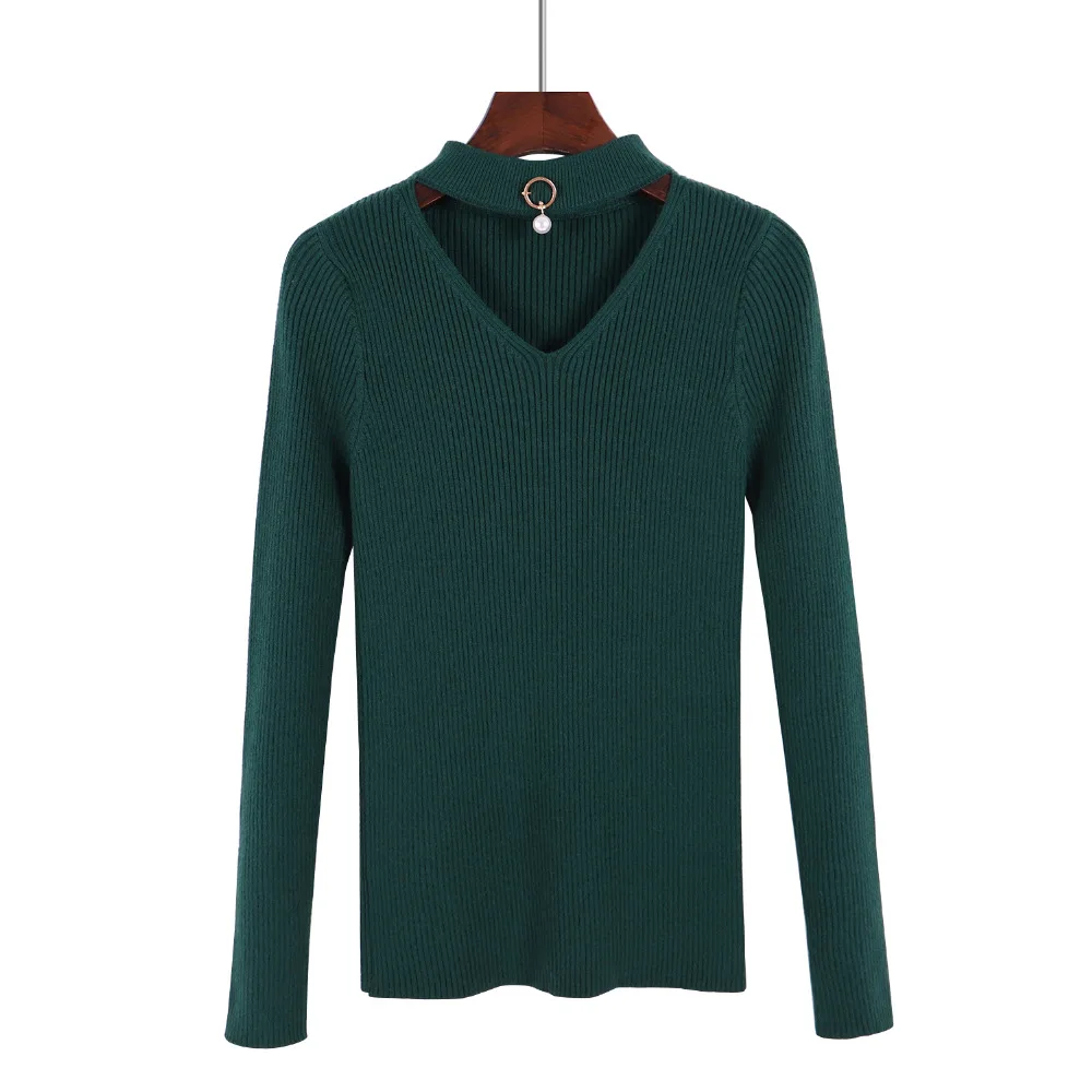 GIGOGOU осенне-зимний пуловер и свитер с v-образным вырезом, Женский вязаный свитер с длинными рукавами, толстый теплый женский джемпер