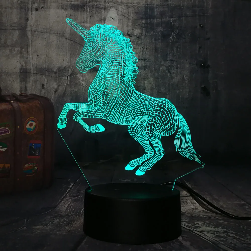 Новый красивый 3D светодиодный ночник в виде единорога настольная лампа