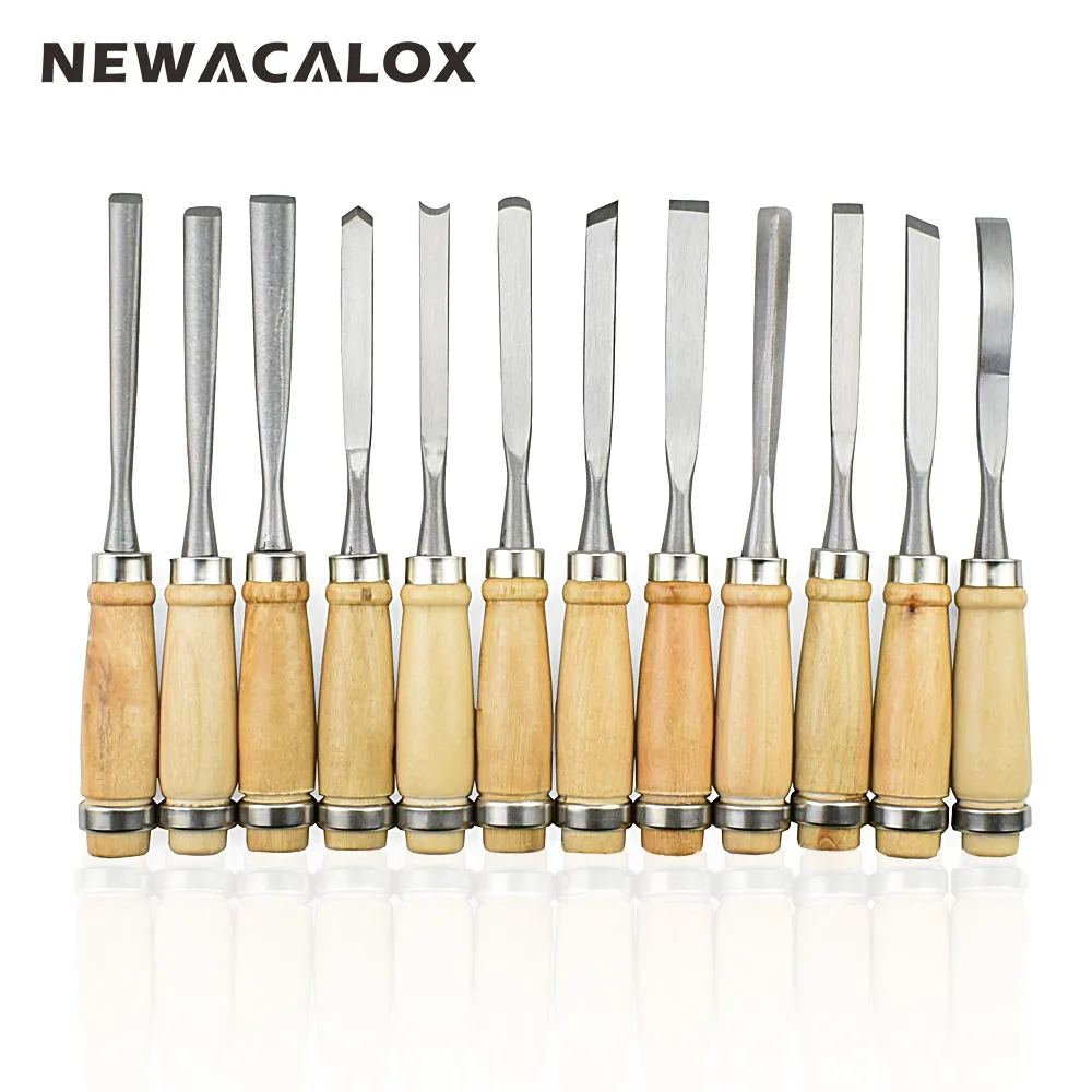 NEWACALOX 12pc Woodcut Knife Scorper Wood Carving Tools Cutter Graver