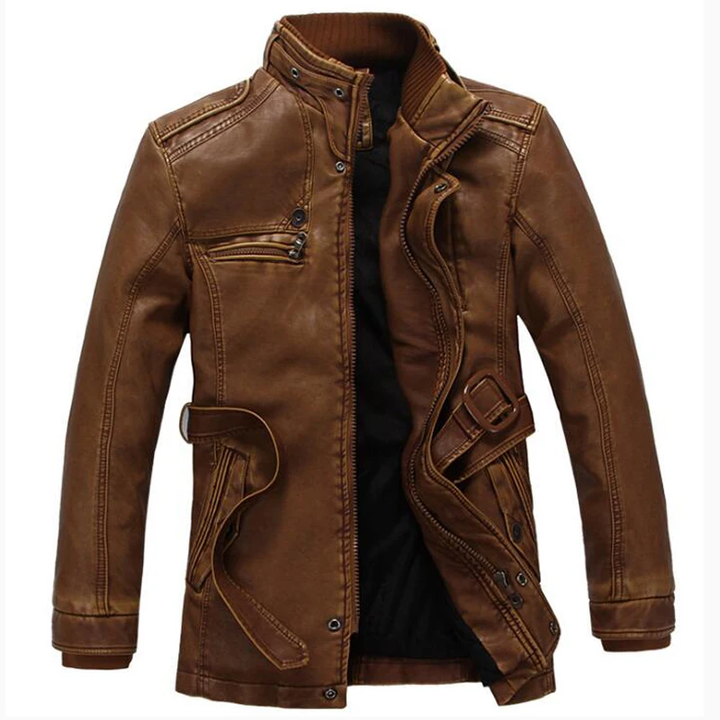 Italian Style Winter PU Overcoats Mens Velvet Leather Jacket and Coats ...