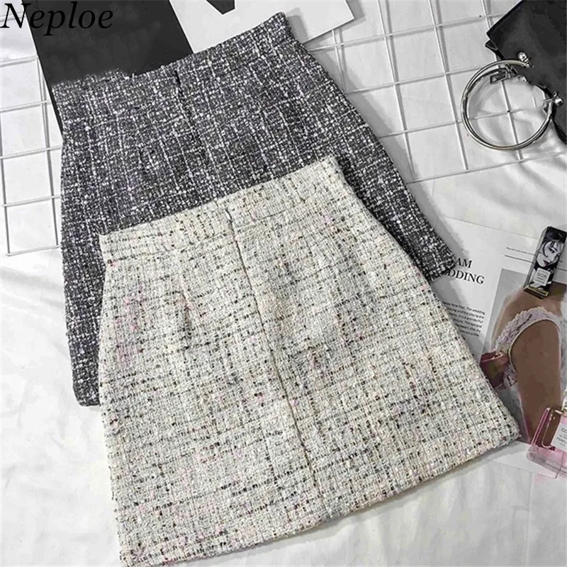 

Neploe Lurex Zipper High Waist Above Knee Skirt 2019 Autumn Winter New Korean Mini Skirt Fashion Slim Sexy Patchwork Skirt 68492