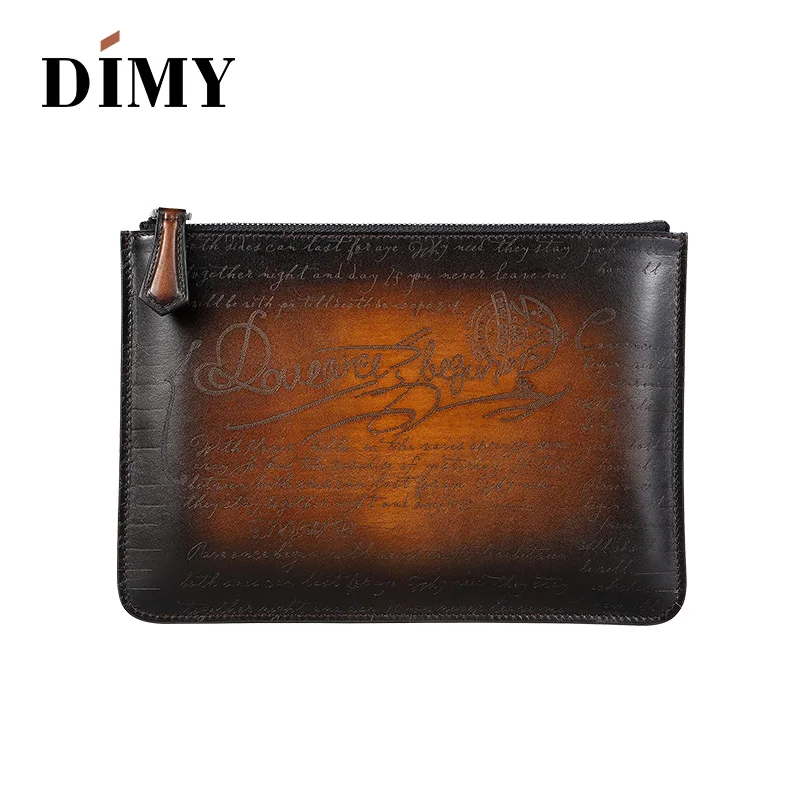 

DIMY Italian Calfskin Leather Men's Handbags Vintage Envelope Clutch Bag Leather Calfskin Day Clutches Male 3 Card Slots Zipper