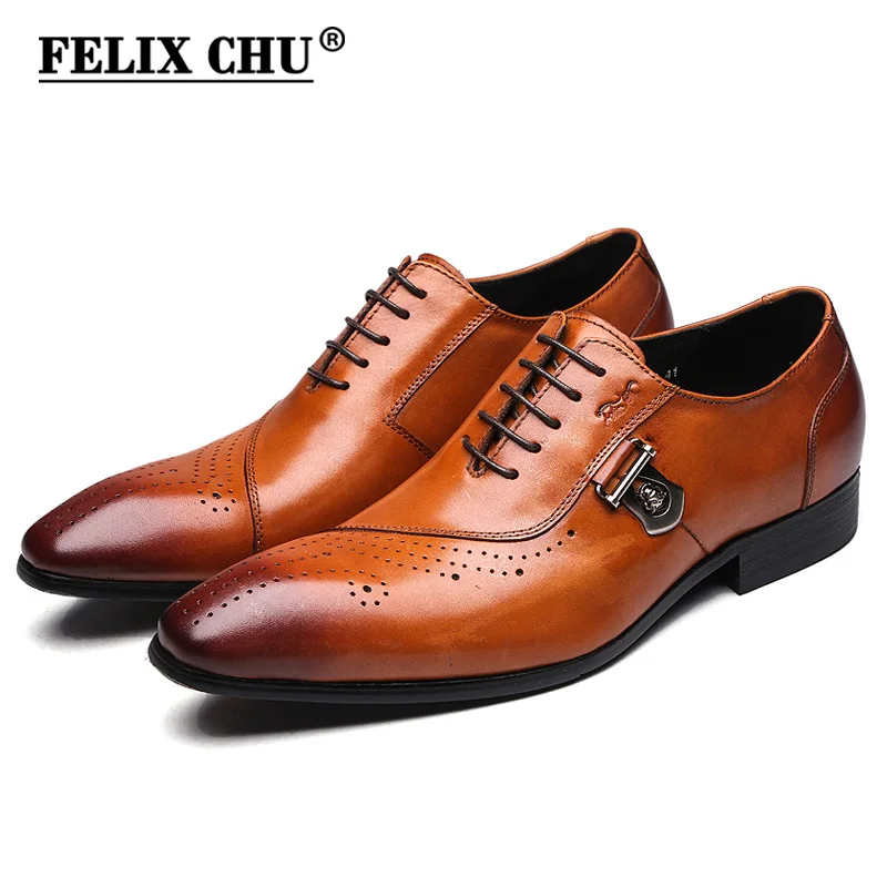 Vente FELIX CHU Designer Italien Noir Brun Chaussures Richelieu En Cuir Véritable Lacent Hommes Formelle Robe Oxford Parti Bureau De Mariage 188 89