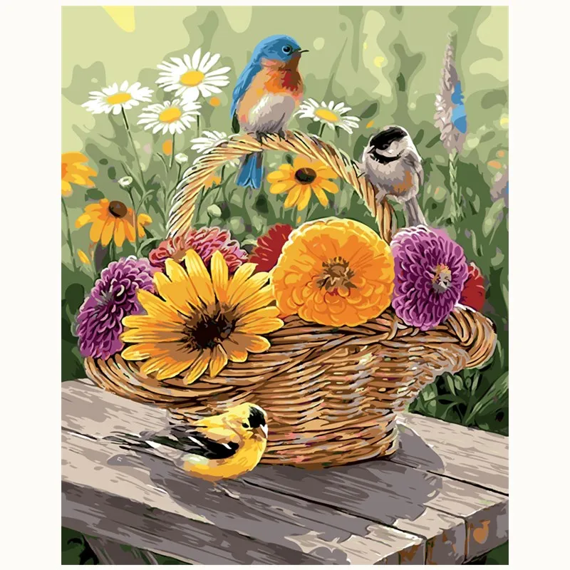 Картина по номерам на холсте Цветы и птицы подсолнухи|painting picture|sunflower oil paintingoil