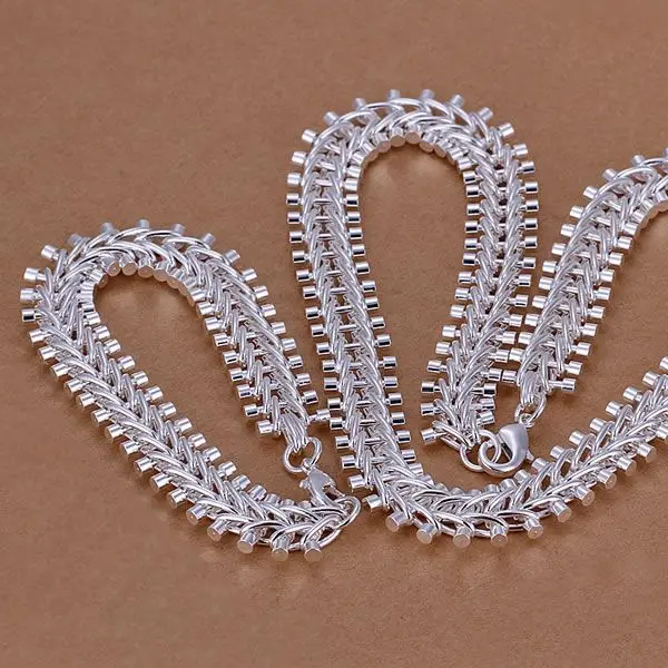 Elegant Gorgeous Design S042 Hot Sale Silver Plated Fine Jewelry Sets,Wholesale Charms Fashion Fish Bone Acoaitva