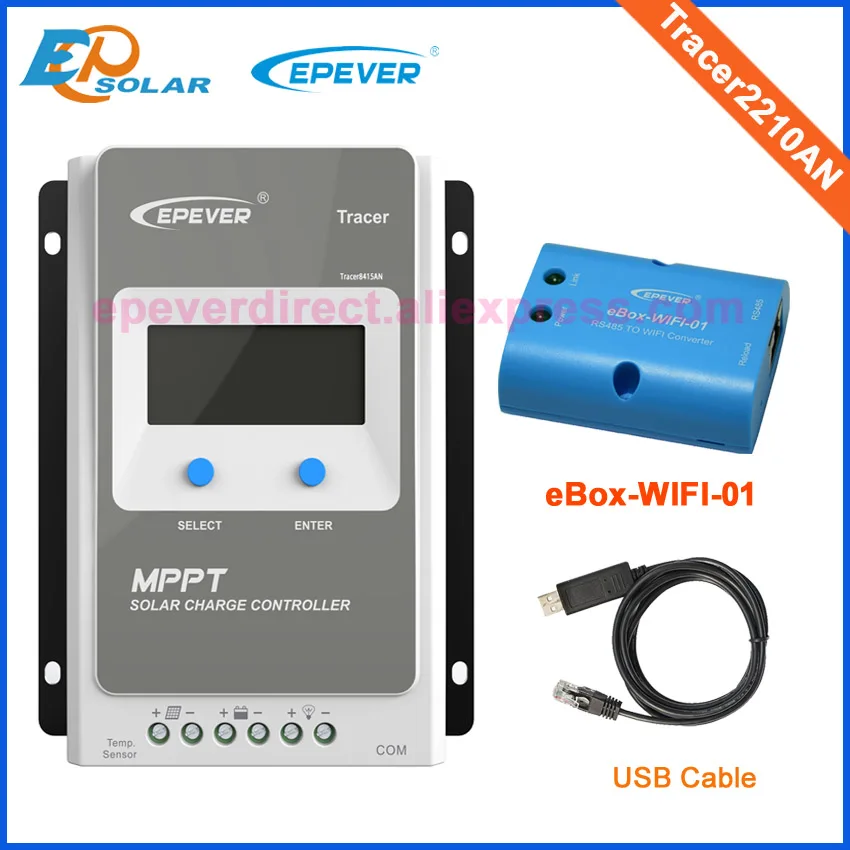 Epever/EPSolar контроллеры Tracer2210AN с USB кабель подключения ПК и Wi-Fi коробка 12 В 24 Авто