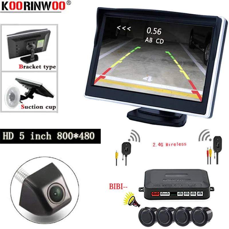 

Koorinwoo Wireless Car Visible Parking Assistance Parking Sensor HD 4.3" TFT Mirror Monitor Rear View Camera Video Reverse Radar
