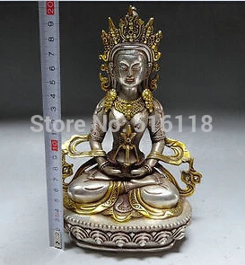 

Tibet Tibetan silver Gold gilt Buddha statue 20cm