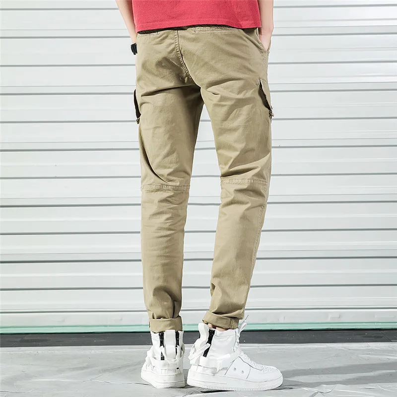 2019 New Men Casual Pants Cotton Men s Summer Casual Multi Pocket Zipper Cargo Pants Military 4